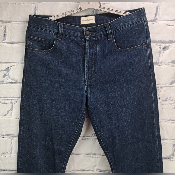 Oliver Spencer Men's Jeans Dark Blue Speckled Button Fly Size 34 Actual 35x32.5 - Picture 6 of 13